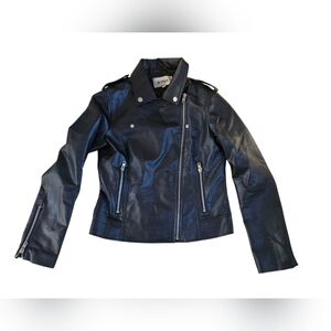 BB DAKOTA Black Faux Leather Biker Moto Jacket Size S EUC